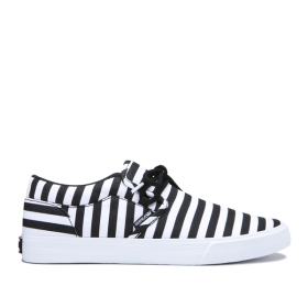 Supra Mens CUBA Black/White Stripe Low Top Shoes | CA-36642